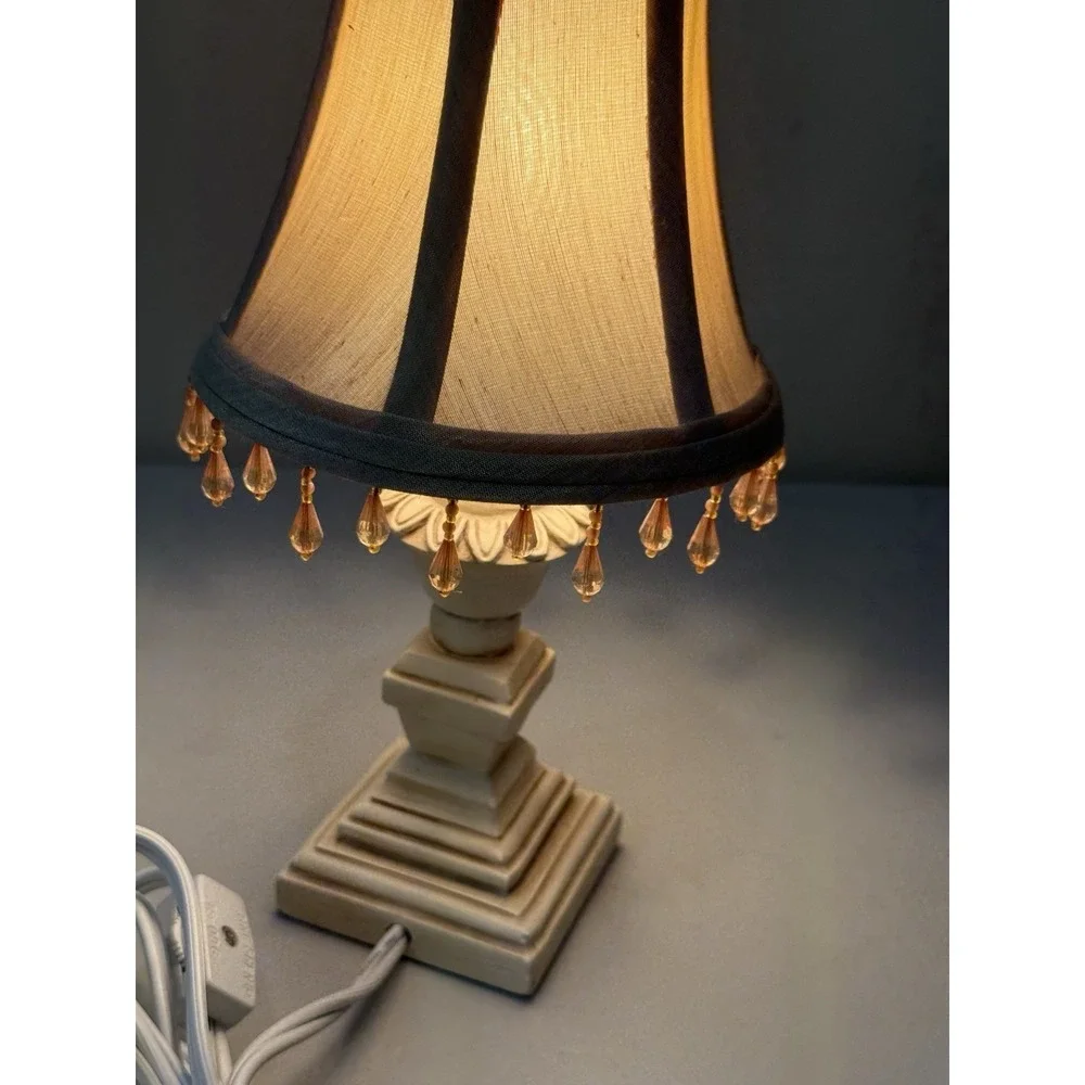 Vintage Victorian Fringe Table Lamp Small Cream Beige Resin Base 11